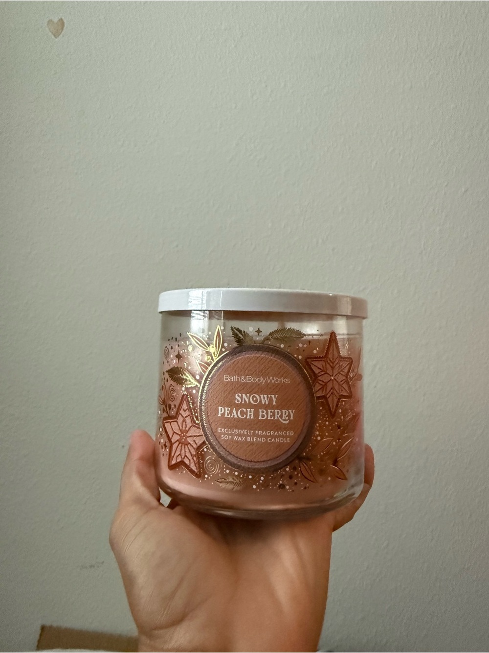 Bath & Body Works Peach-Colored Snowy Peach Berry Decorative Candle